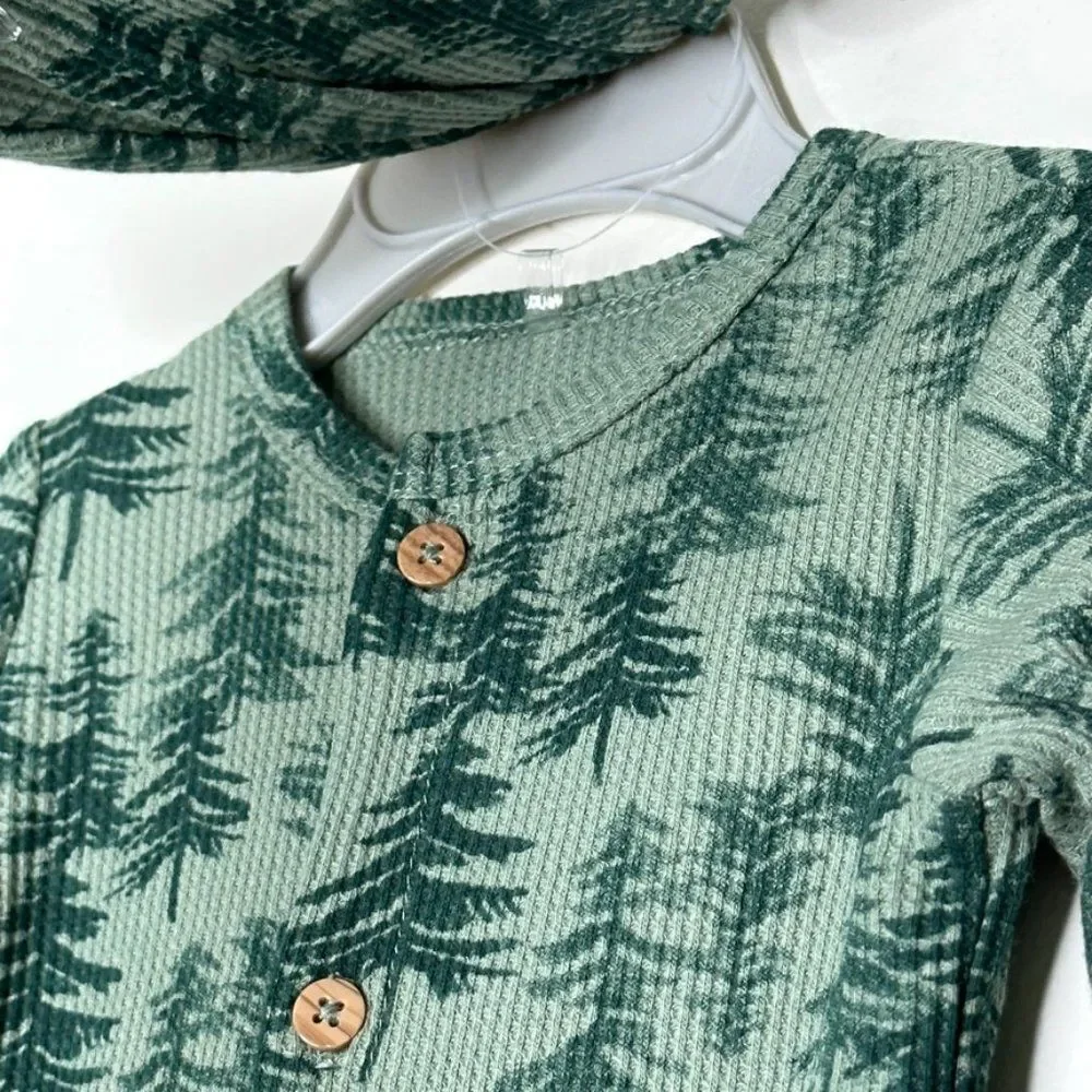 Kyle & Deena NY 2 piece set waffle knit sleeper baby 3-6 month beanie sage green